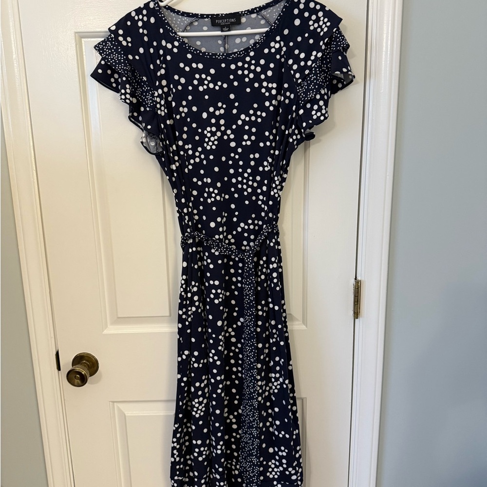 Perceptions Navy and White Polka Dot Midi Dress - Picture 4 of 6
